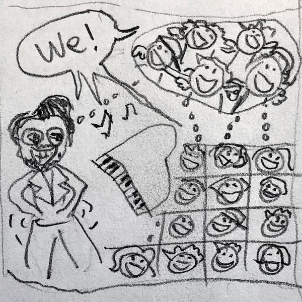 Illustration: Mette Thue for Videncenter for Sang 2022. Corona og sang - før, under og efter.